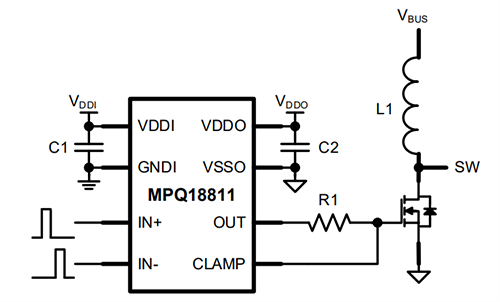 Application Circuit Diagram - Monolithic Power Systems (MPS) MPQ18811 AEC-Q100  Single-Channel Gate Drivers